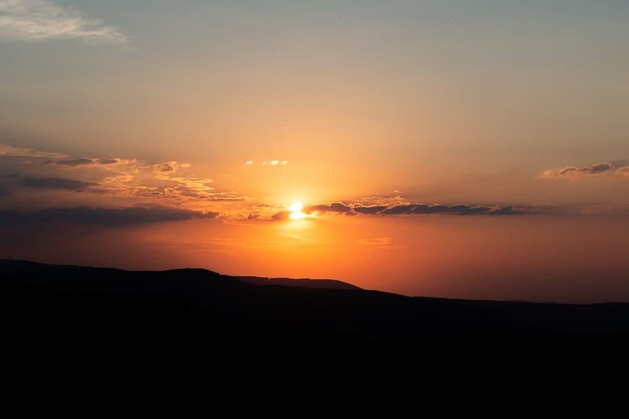 sunset, clouds, orange, mountains, sky, beauty in nature, scenics - nature HD wallpaper