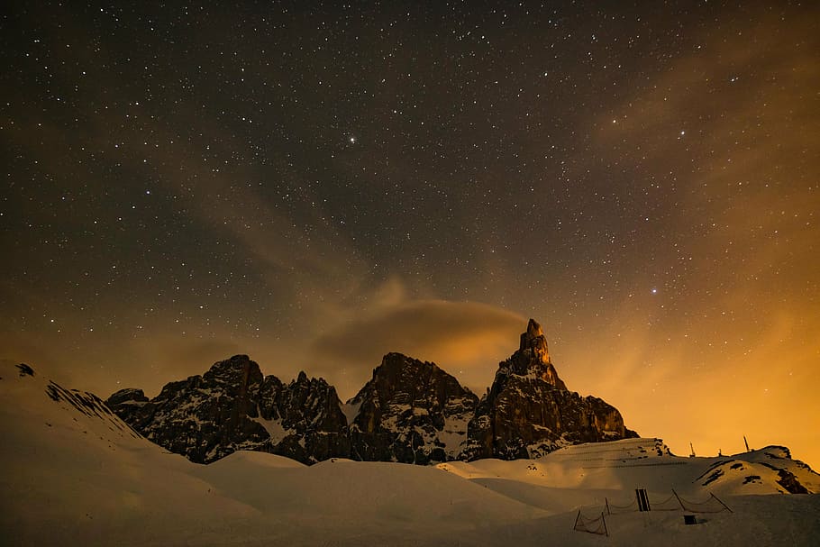 snow-covered mountain, nature, landscape, constellation, star HD wallpaper
