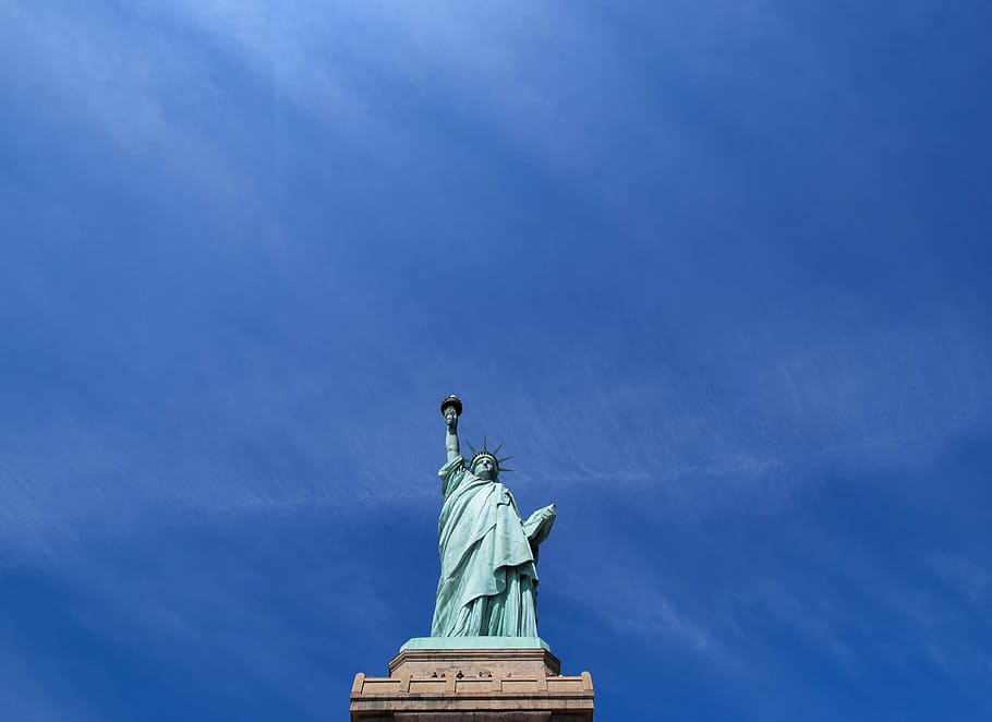 worms eye view of Statue of Liberty, low angle photo of Statue of Liberty, HD wallpaper