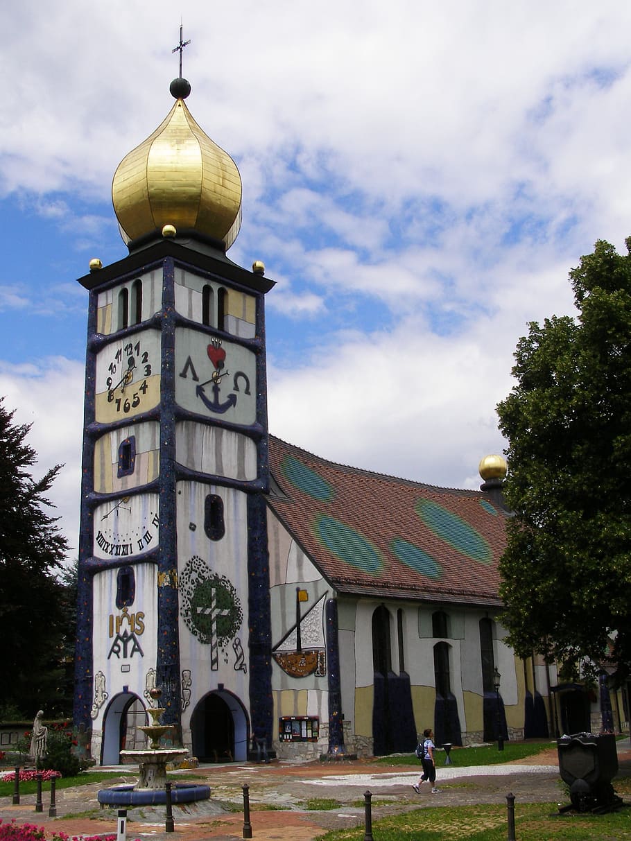 hundertwasser, baernbach, austria, artwork, architecture, church HD wallpaper