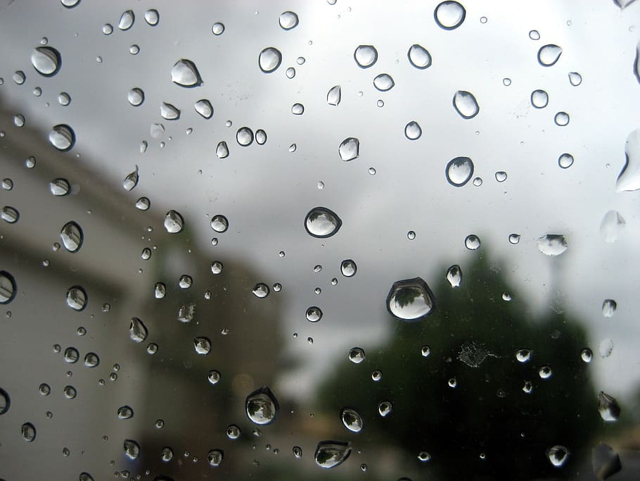 close-up photography of water droplets, raining, glass, surface HD wallpaper