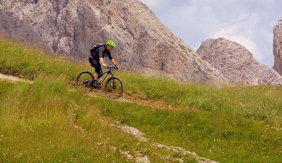 bicycle, hiking, mountain biking, dolomites, trail, bike, odle, HD wallpaper