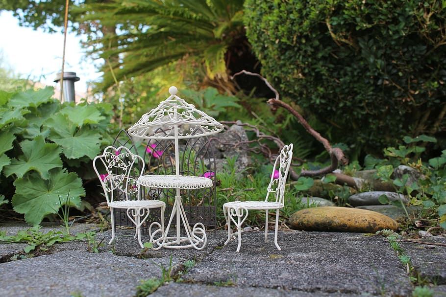 mini garden, picnic, barbecue, table, chairs, dinner table HD wallpaper