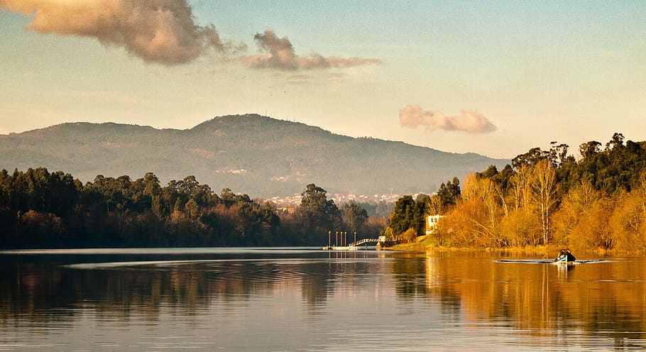 river, minho, sunset, landscape, wilderness, scenery, natural HD wallpaper