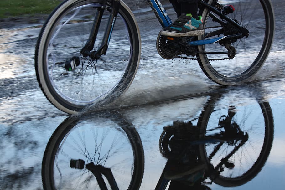 rain, bicycle, plas, transportation, reflection, water, land vehicle HD wallpaper