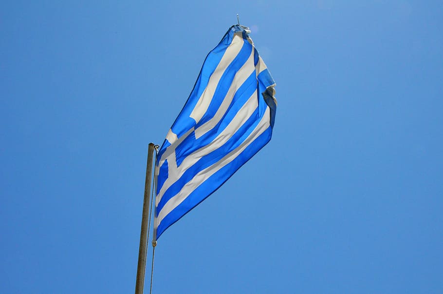 flag, wind, greece, powiewająca, banner, the mast, blue, rozwiana HD wallpaper