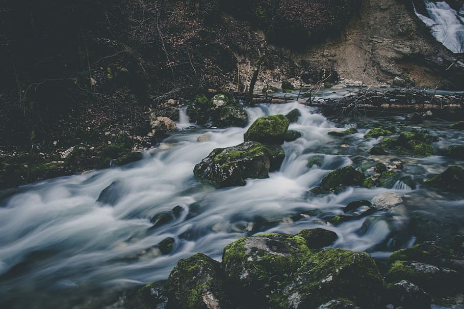 landscape photograph of river, time lapse photography of river HD wallpaper