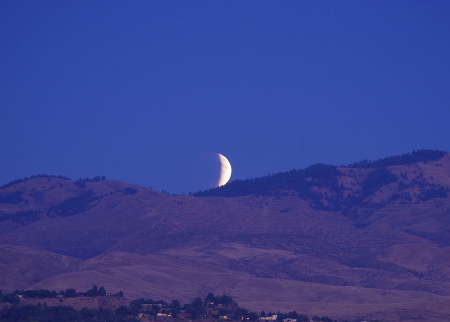 lunar, eclipse, moon, rising, night sky, supermoon, hills, scenics - nature HD wallpaper