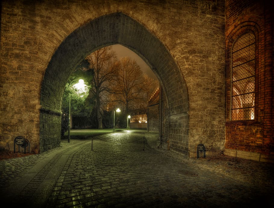 cathedral, bow, roskilde, architecture, brick, evening, denmark HD wallpaper