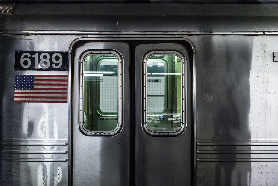 grey transit door closed, commuter, doors, engineering, modern HD wallpaper