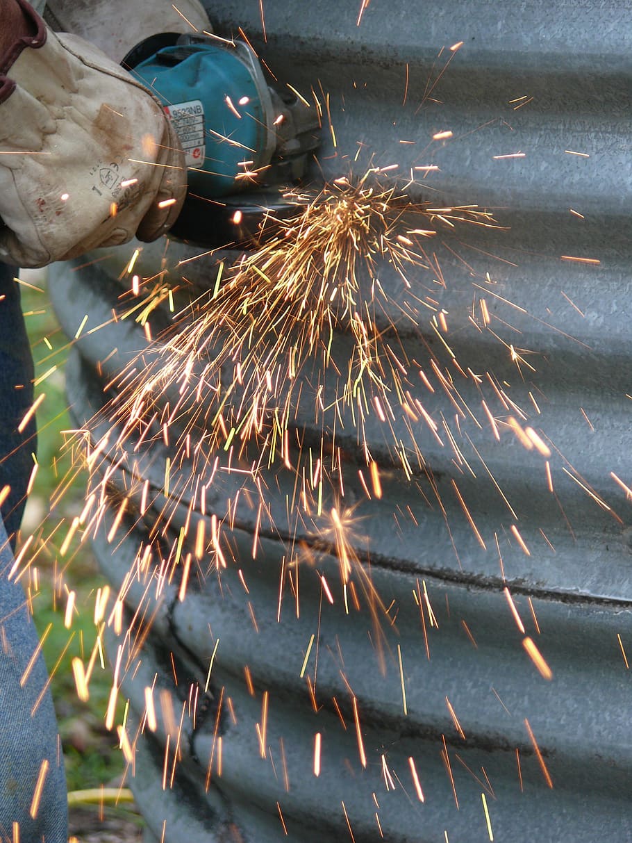 cut, sparks, grinder, tank, gloves, work, farm, rural, angle grinder HD wallpaper