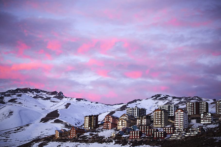 White Snowy Mountain, architecture, buildings, clouds, daylight HD wallpaper
