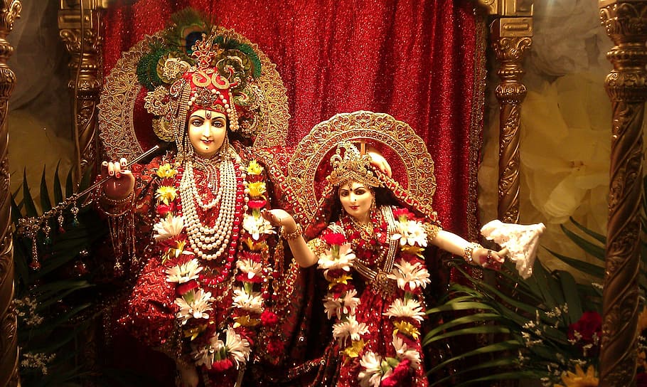 two religious statues, Temple, Krishna, India, Deities, radha4 HD wallpaper