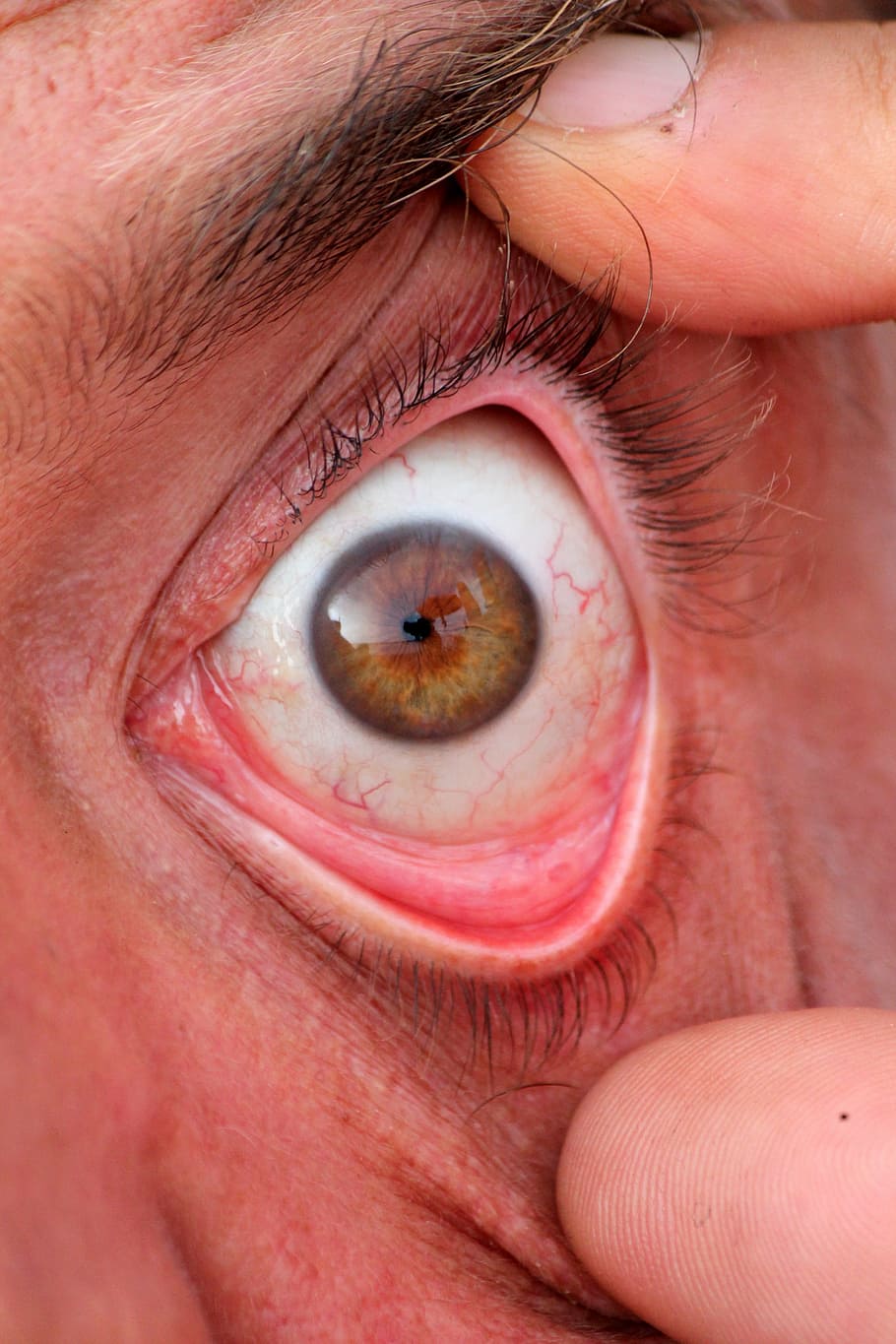 eye, capillaries, eyelashes, eyebrows, pupil, man, fingers HD wallpaper