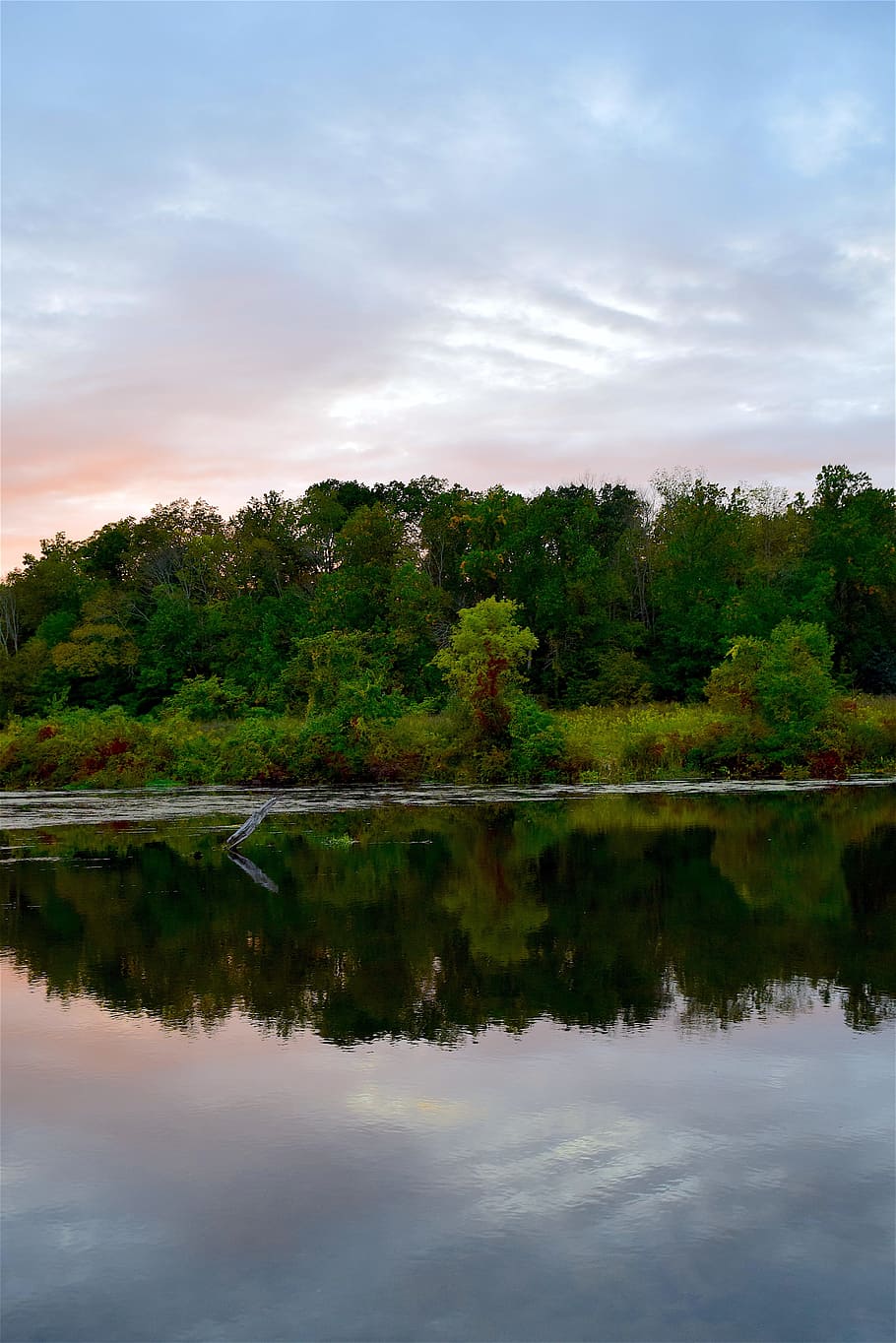 sunset, sky, mountain, trees, water, lake, reflection, nature HD wallpaper
