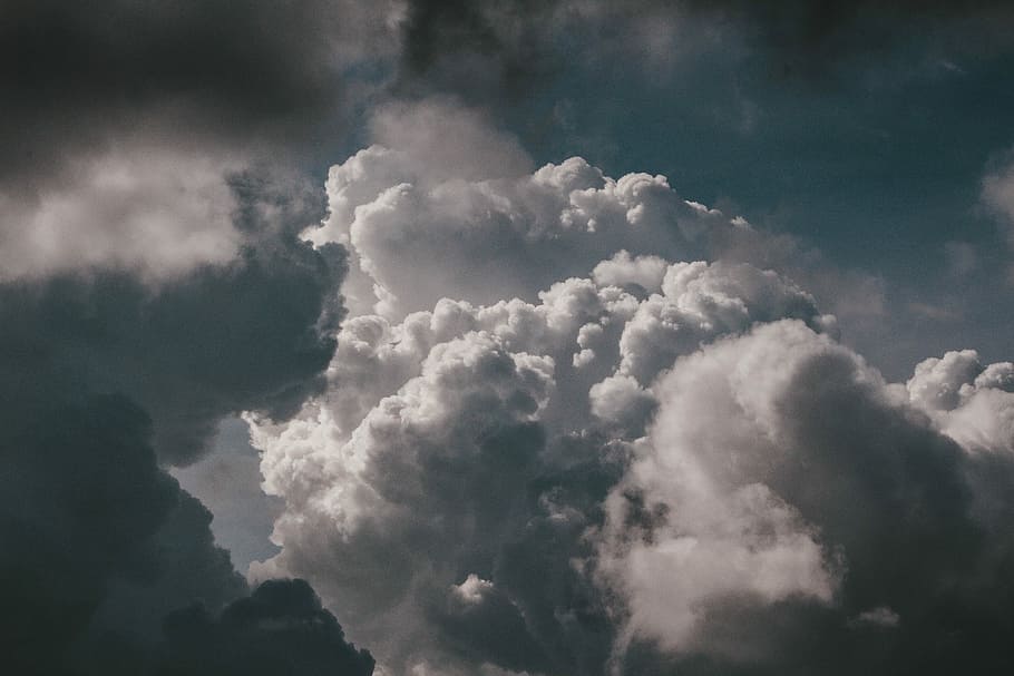 cloud, clouds on sky, weather, storm, black, white, grey, cumulus HD wallpaper