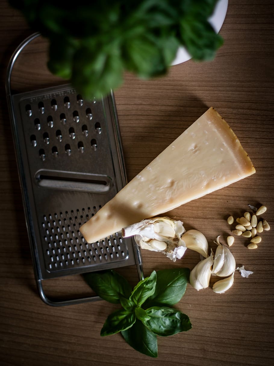 stainless steel cheese shredder on table, parmesan, garlic HD wallpaper