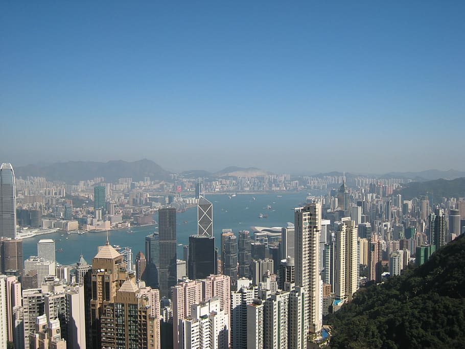 aerial photography of buildings, hong kong, skyline, skyscrapers