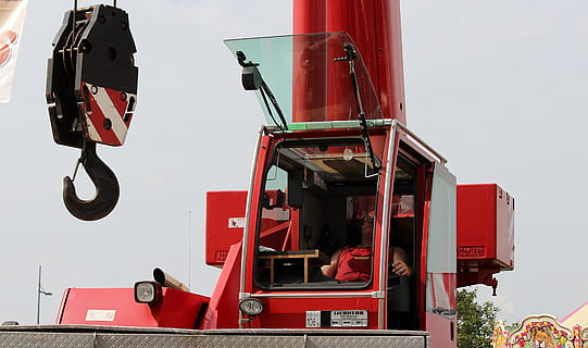 red and white crane, Hook, Load, Cargo Transport, load crane HD wallpaper