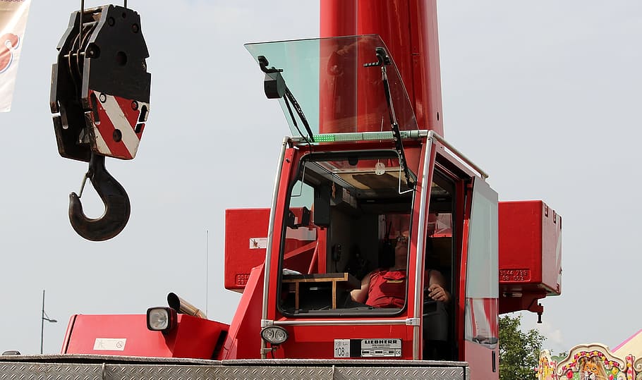 red and white crane, Hook, Load, Cargo Transport, load crane HD wallpaper