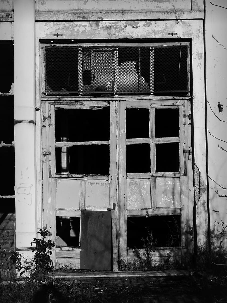 Door, Glass, Broken, Splitter, door frame, factory, building HD wallpaper