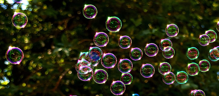 selective focus photo of bubbles at daytime, on air, soap bubbles HD wallpaper
