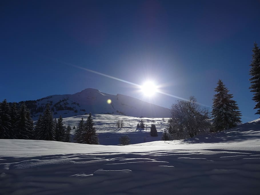 Mountain, Alps, Snow, Evening, sky, the evening sky, winter HD wallpaper