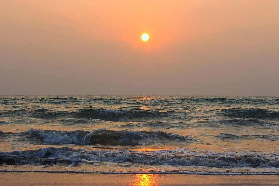 Sunset, Beach, Sea, Water, Wave, evening, nature, sky, scenics - nature HD wallpaper