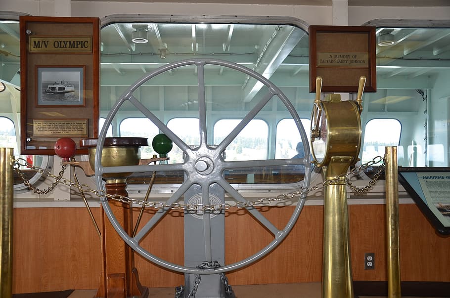 ferry, captain, wheel, steering, sea, travel, boat, transportation HD wallpaper