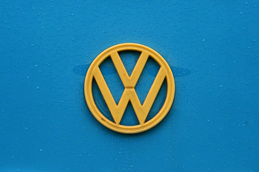 blue, vw, van, gold, logo, style, old car, classic, veteran HD wallpaper