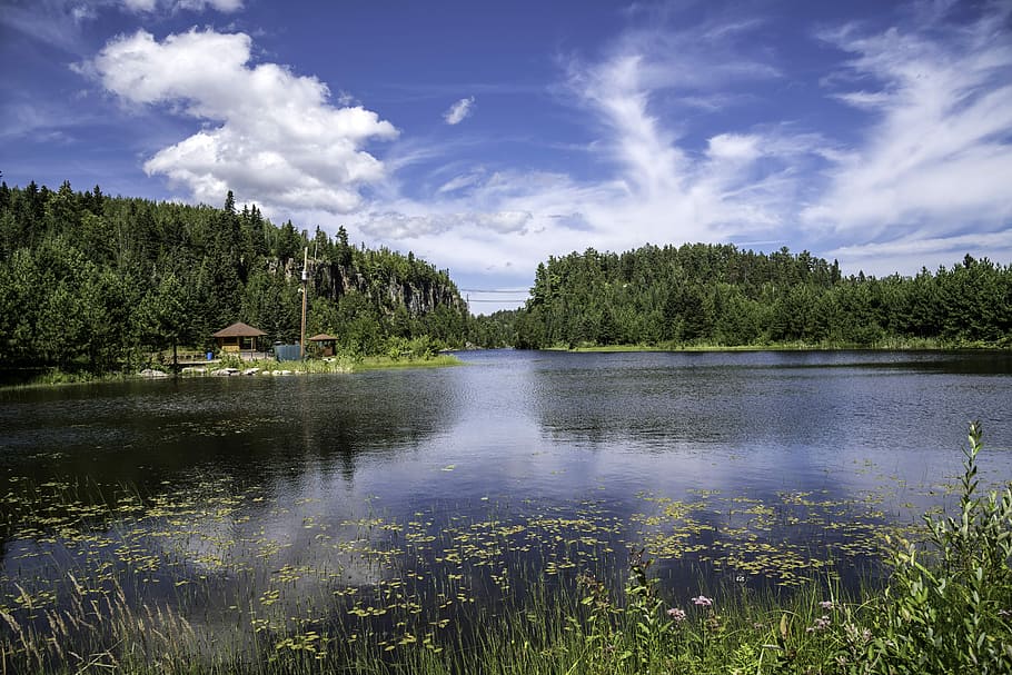 Landscape across the pond at Eagle Canyon, Ontario, canada, clouds HD wallpaper
