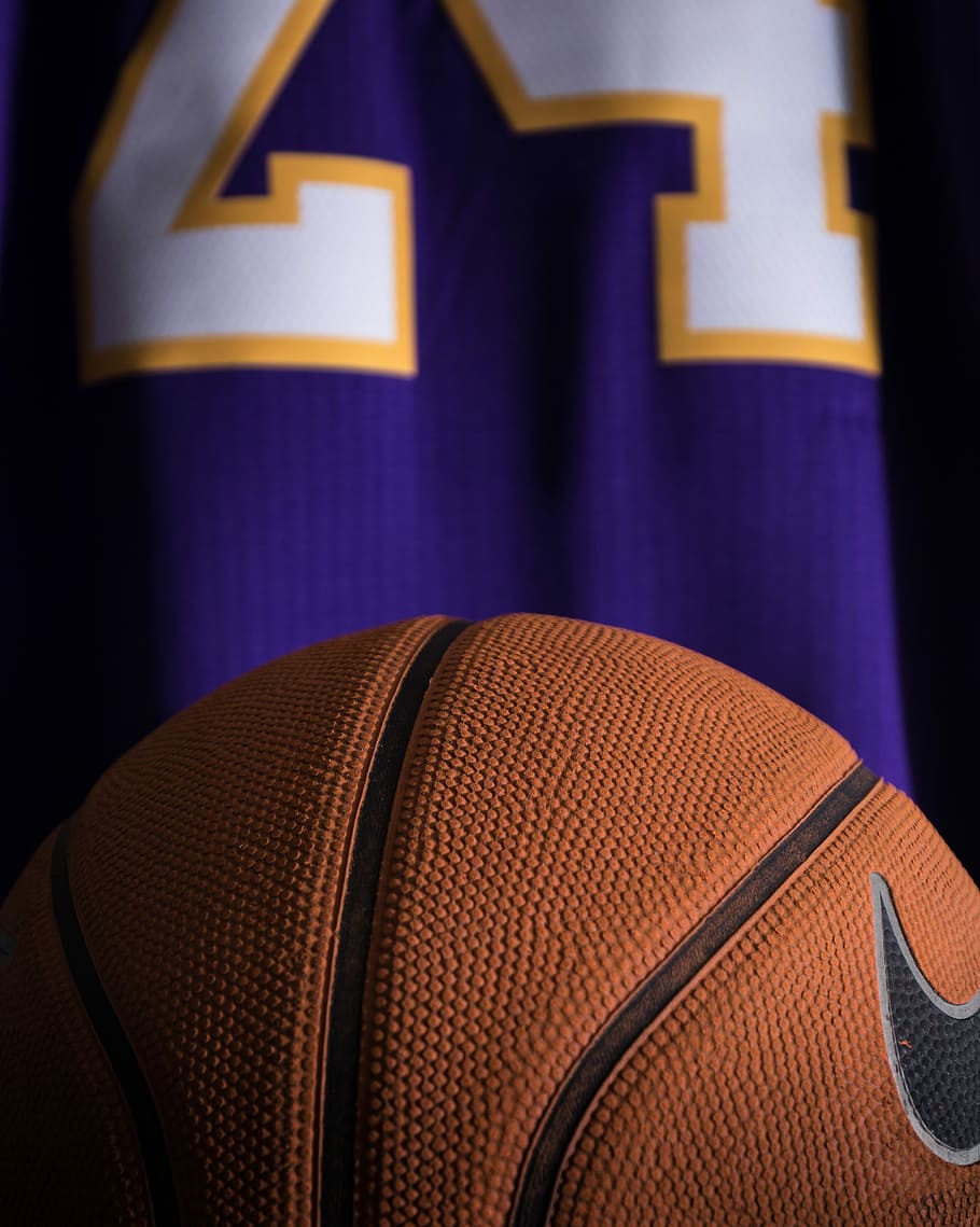 orange Nike basketall, orange Nike basketball near purple and white jersey, HD wallpaper