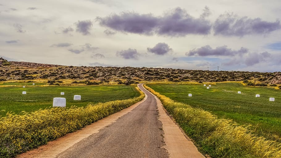 cyprus, cavo greko, road, fields, landscape, scenery, spring HD wallpaper