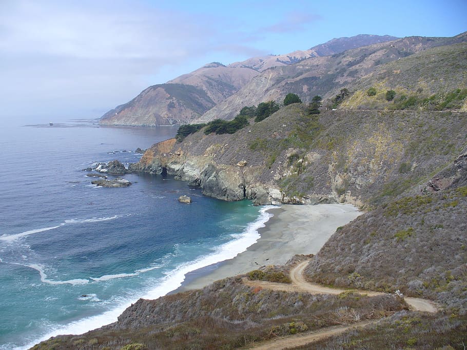 california, seacoast, on the road, travel, ocean, beach, seascape, HD wallpaper