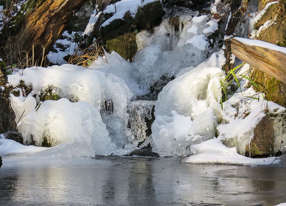 Winter, Landscape, Ice, Lake, Frozen, waterfall, cold, wintry HD wallpaper