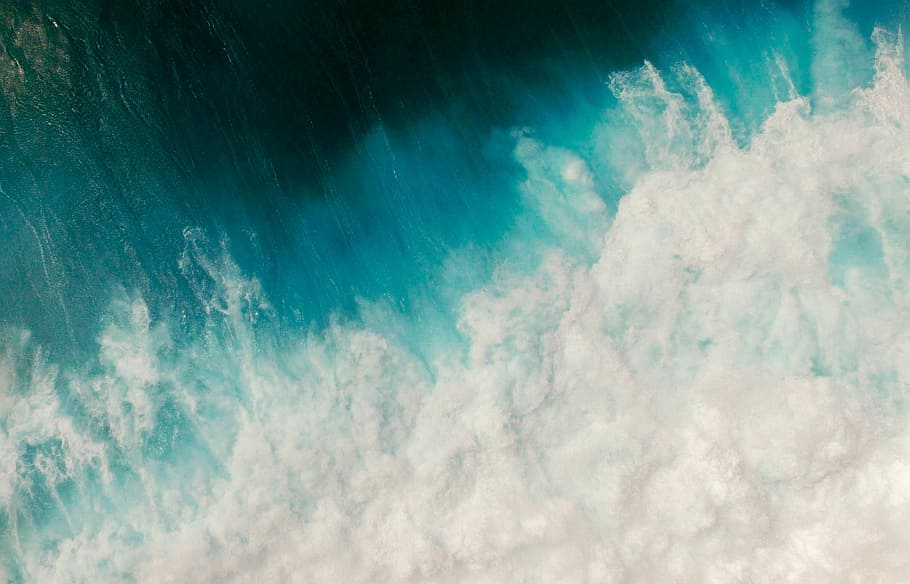 blue and white ocean wave, body of water forming a wave, aerial HD wallpaper