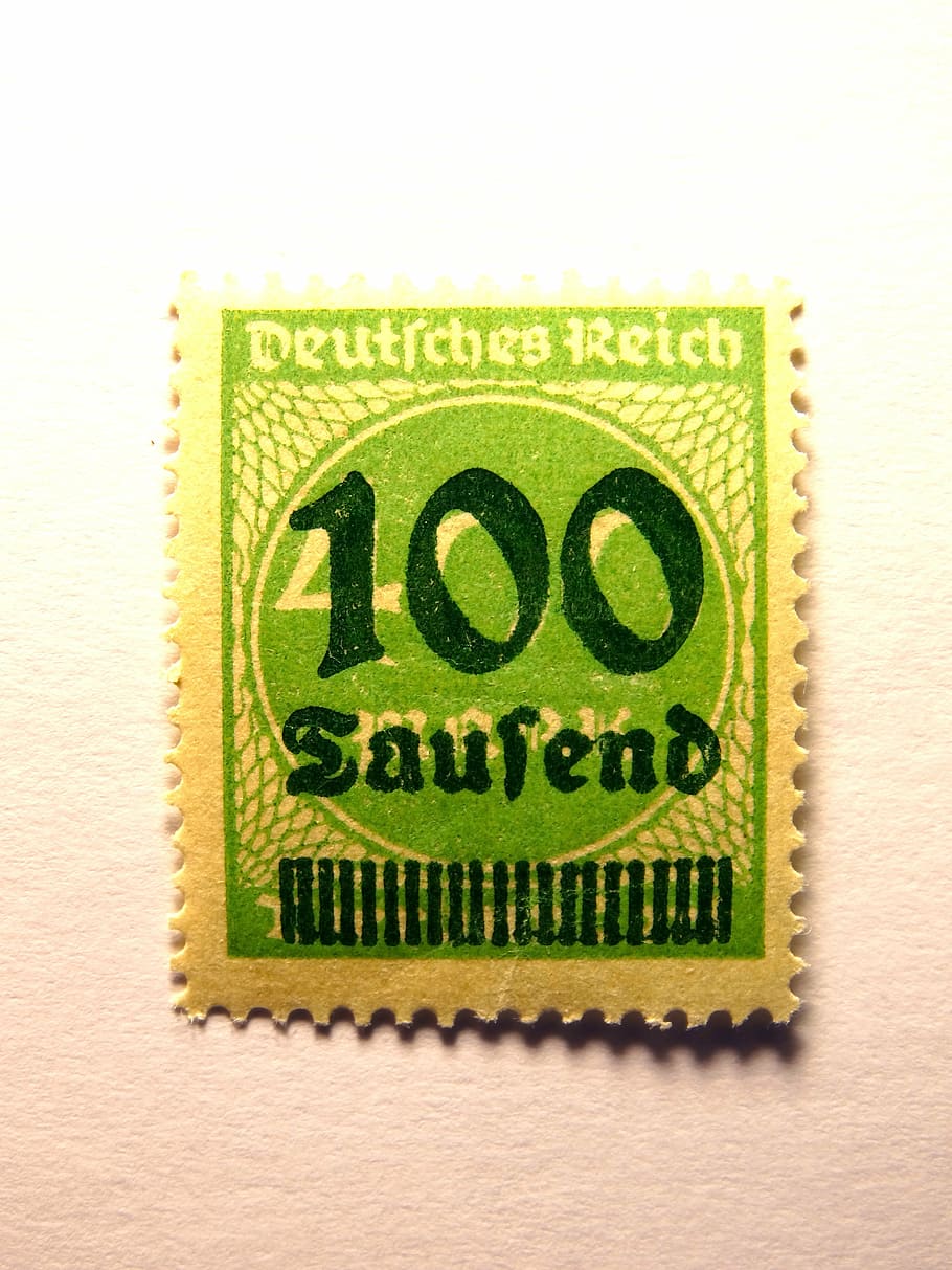 stamp, post, reichsmark, germany, green color, paper currency