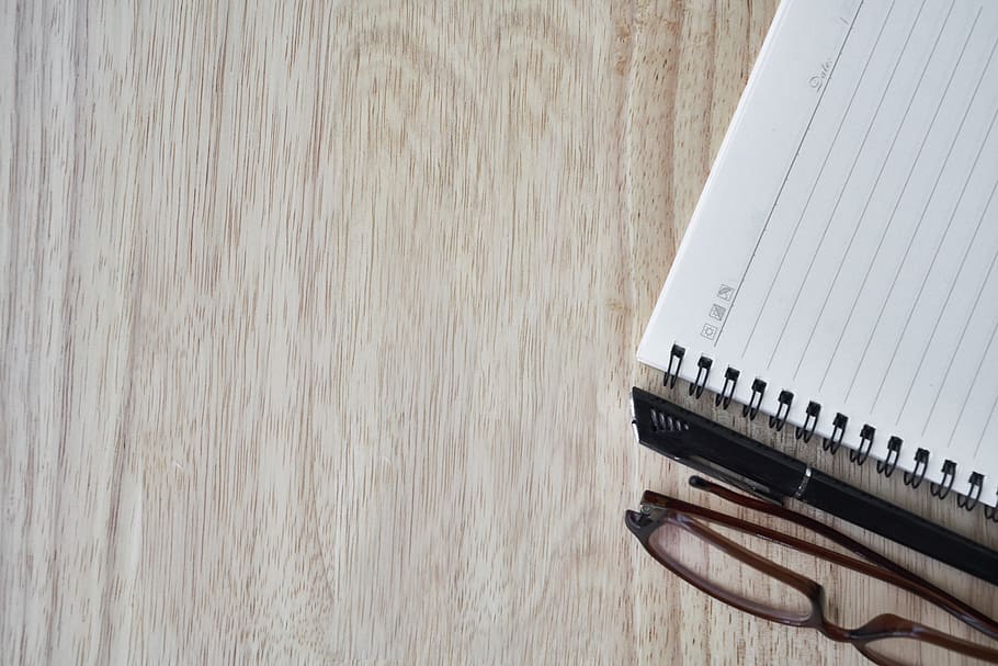 white notebook near black framed eyeglasses, pen, the work HD wallpaper