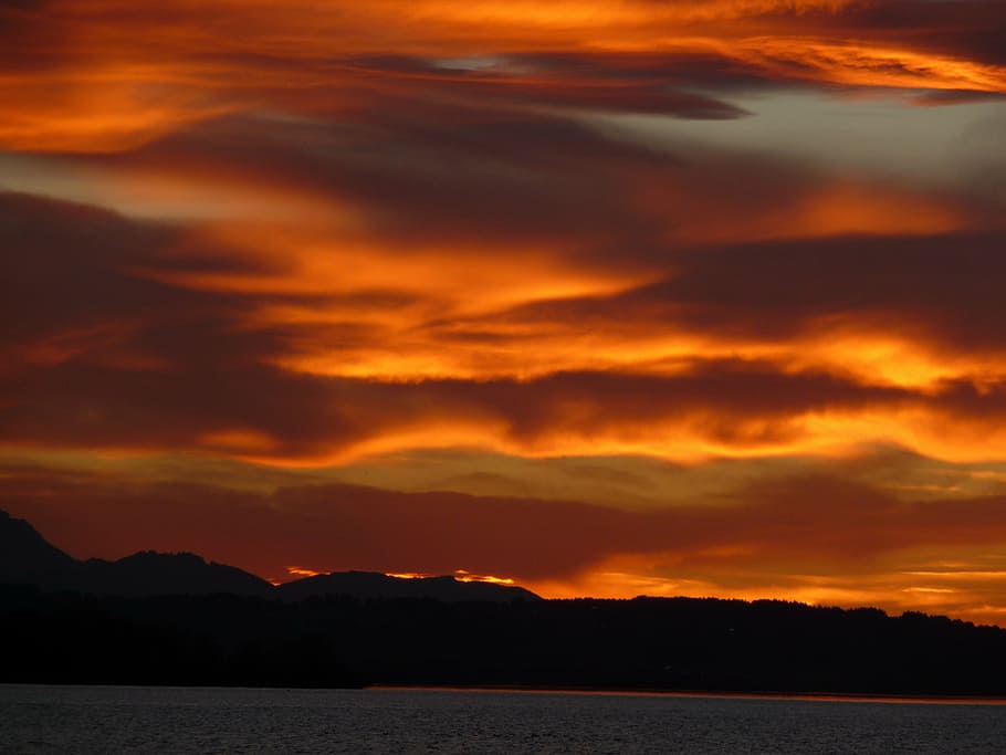 chiemsee, sun, sunset, sky, evening, evening sky, abendstimmung HD wallpaper