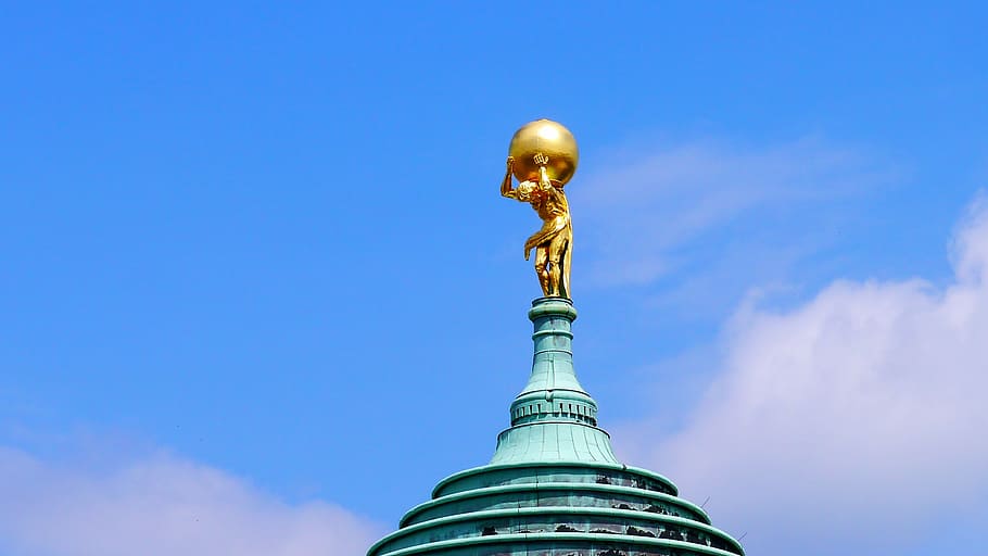 statue, atlas, artwork, gilded, sculpture, potsdam, globe, old town hall HD wallpaper