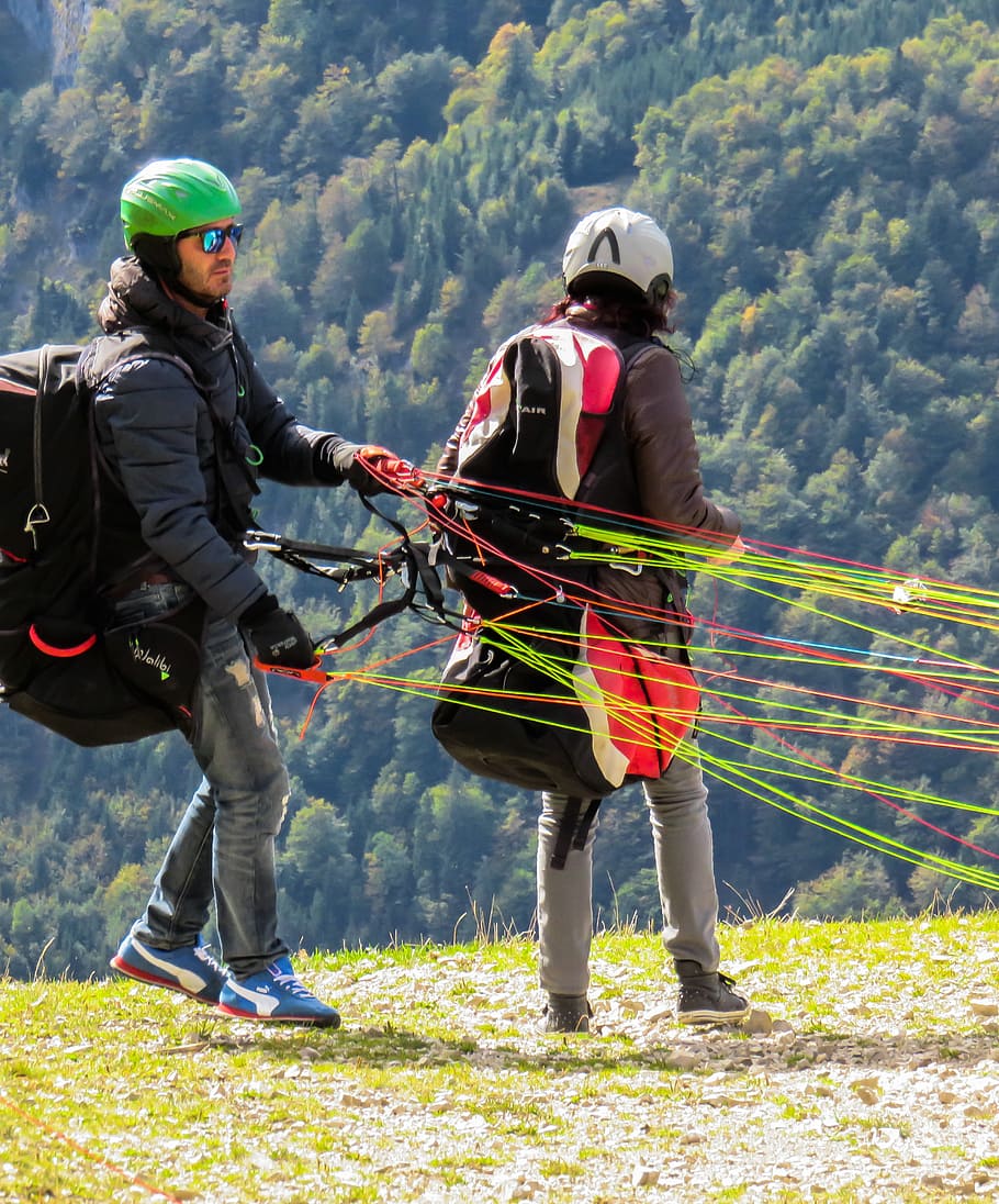 paragliding, longing, fly, partner, cohesion, sport, dom, mountains HD wallpaper
