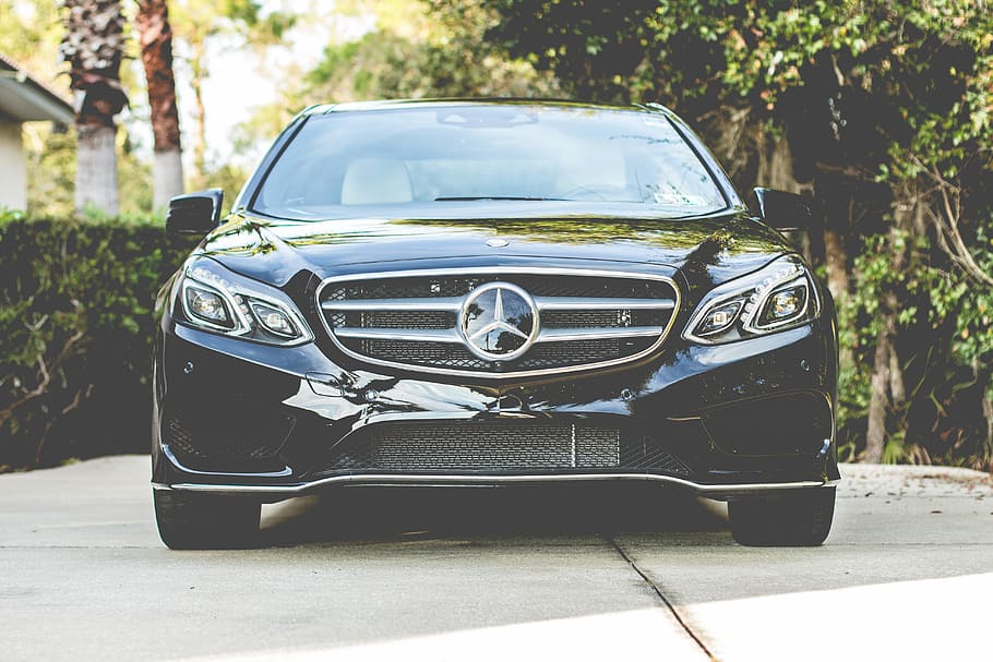 black Mercedes-Benz car on gray concrete road, land Vehicle, transportation HD wallpaper