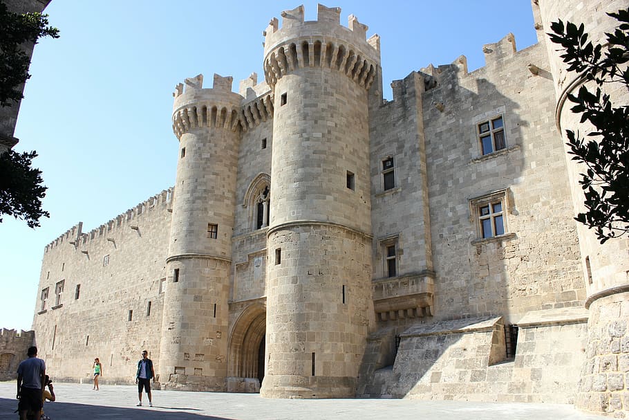 brick castle under blue sky during daytime, rhodes, city, greece, HD wallpaper