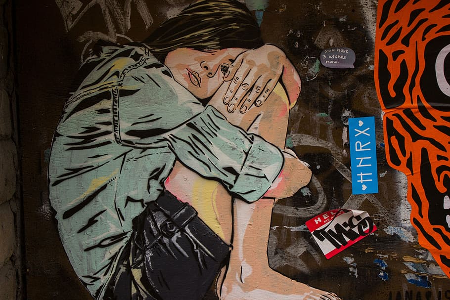 woman wearing dress shirt illustration, street art, london, eastend, HD wallpaper