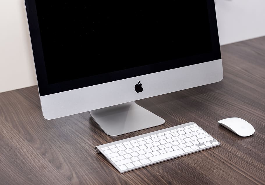 silver Imac with Apple magic keyboard and magic mouse, pc, apple inc, HD wallpaper