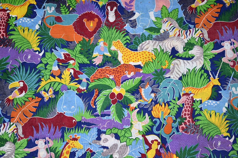 animated, safari animals, background, array, colorful, design HD wallpaper