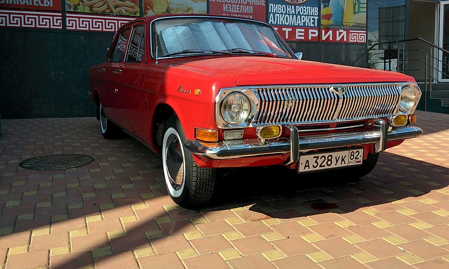 auto, volga, red, mode of transportation, land vehicle, city HD wallpaper