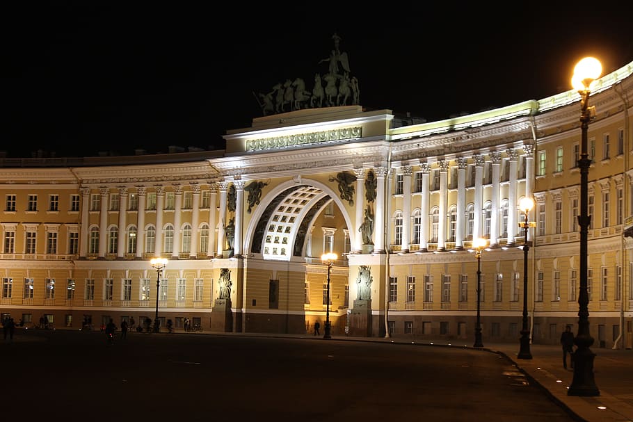 peter, palace square, night, architecture, illuminated, built structure HD wallpaper