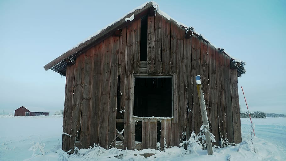 cottage, torp, barn, winter, cooling, snow, cold, frozen, cold temperature HD wallpaper