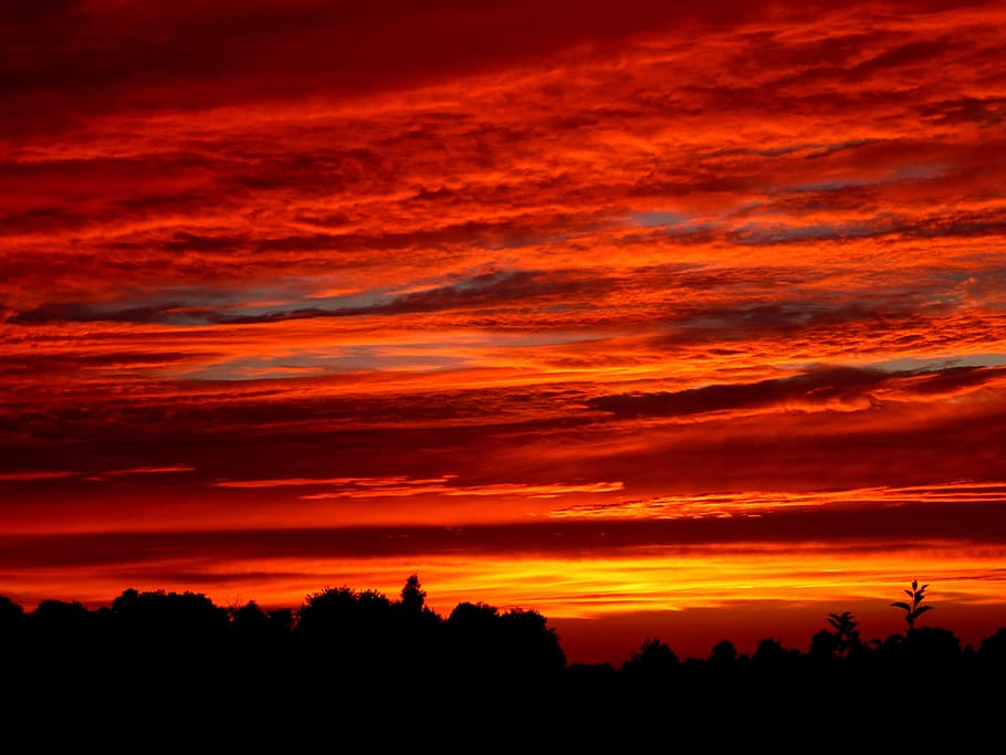 sunset, evening, red, clouds, atmospheric, afterglow, twilight HD wallpaper
